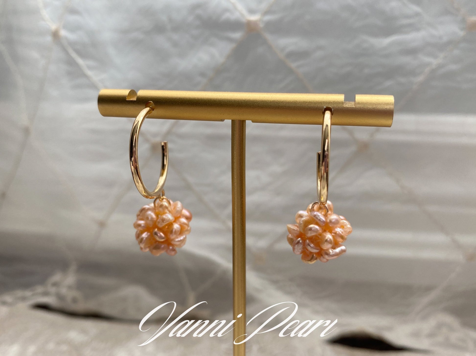 Pearl Flower Cluster Hoop Earrings, Pearl Ball Dangle Earrings, Gold Vermeil Earrings, S925 Sterling Sliver, Wedding Jewelry, Gift for Her