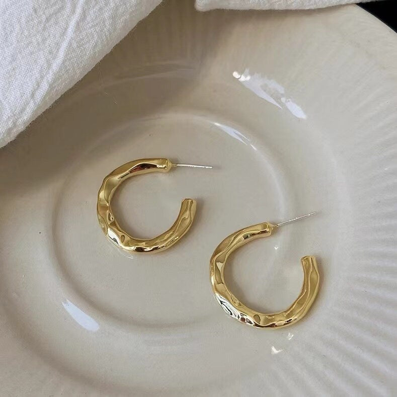 14k Gold Plated Circle Twisted Hoops Earrings, Gold Textured Hoops with s925 post, Everyday Earrings, Minimal Earrings, Gift for Her