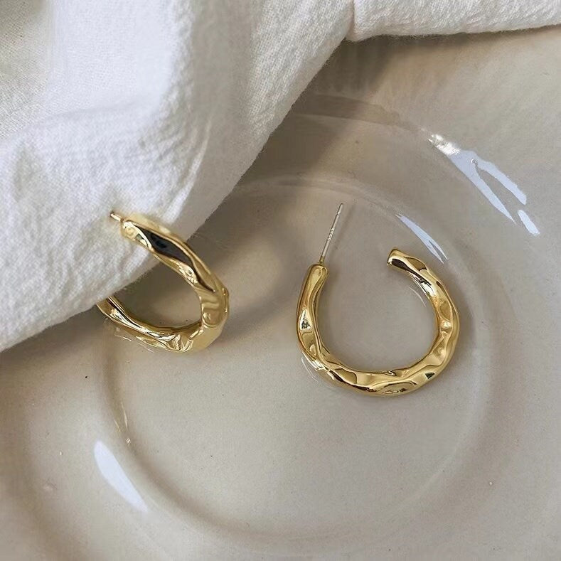 14k Gold Plated Circle Twisted Hoops Earrings, Gold Textured Hoops with s925 post, Everyday Earrings, Minimal Earrings, Gift for Her