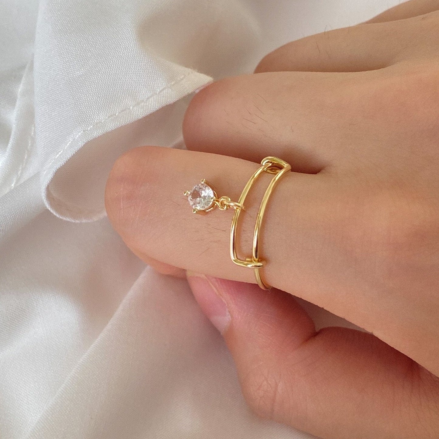 Gold Dainty Charm Ring, Adjustable Freshwater Pearl Ring, Pearl Dangle Ring, Mini Heart Charm Ring,Dainty Pearl Ring,Birthday Gift for Women