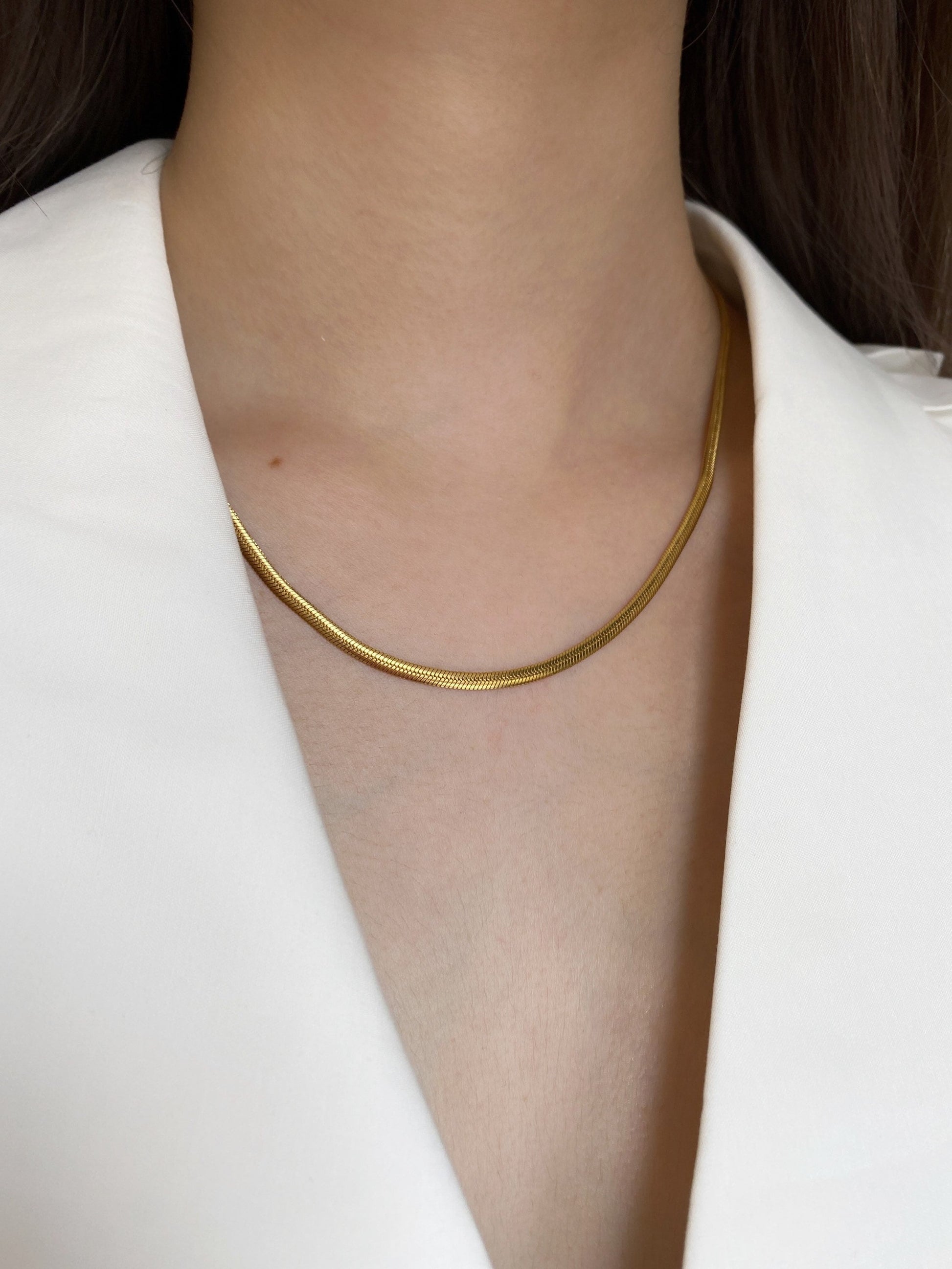 18k Gold Herringbone Necklace, Thick Chain Necklace, Plain Bold Chain Necklace, Snake Chain Necklace, Layering Necklace, Christmas Gift