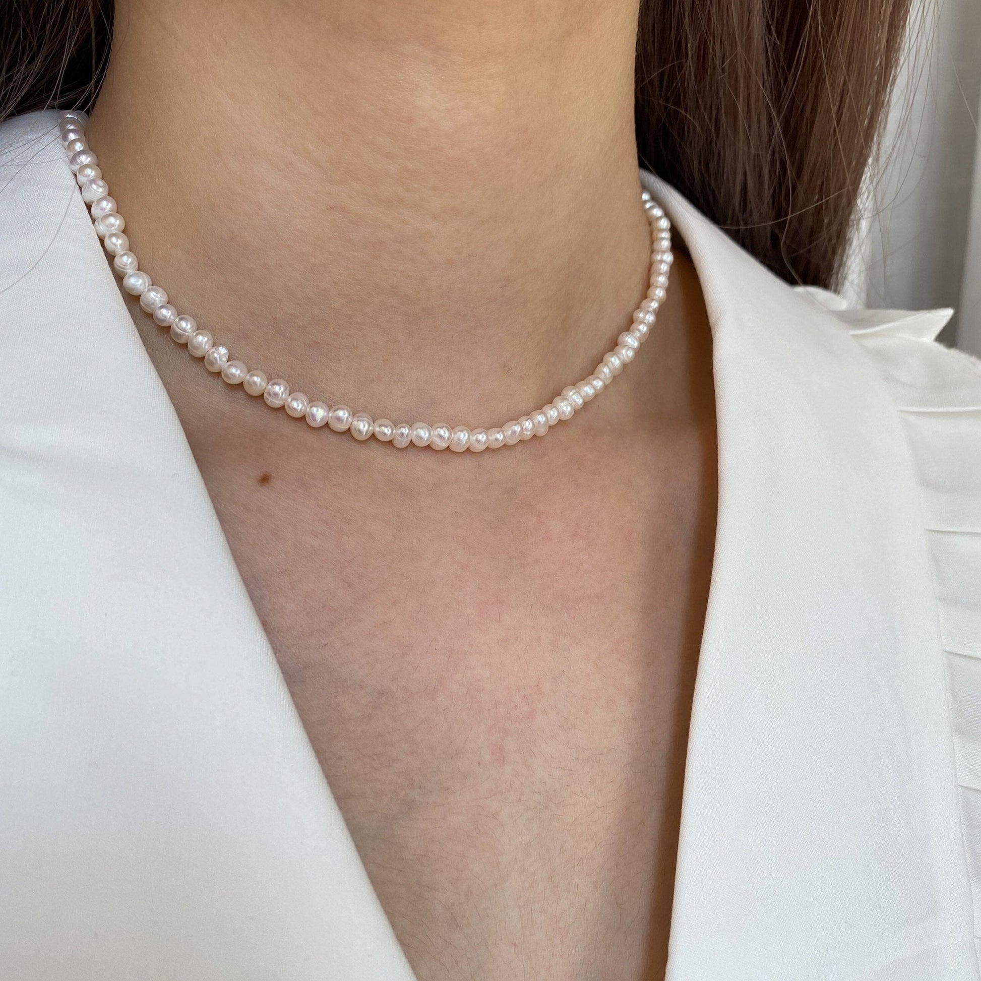 Alina - Freshwater Pearl Beaded Necklace, Vintage Style Pearl Necklace, Mini Pearl Choker, Anniversary Gift, Wedding Necklace