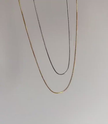 18k Gold/White Gold Titanium Skinny Plain Snake Chain, Round Thin Layering Necklace, Minimalist Jewelry